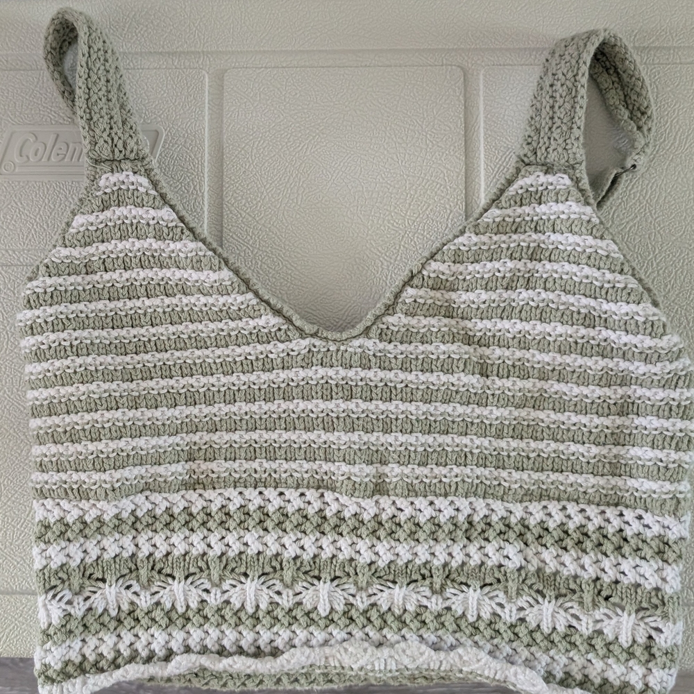Hollister Olive and White Knitted Tank Top
